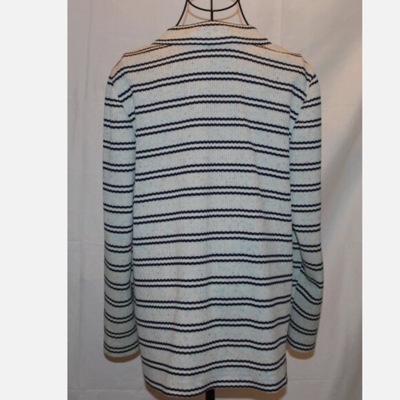 Vintage Blazer Ribbed Polyester Jacket Sz L White Blue Stripes Button Front - Picture 6 of 6